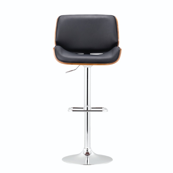 Picture of Rome Adjustable Bar Stool - Walnut & Black - Silver Base